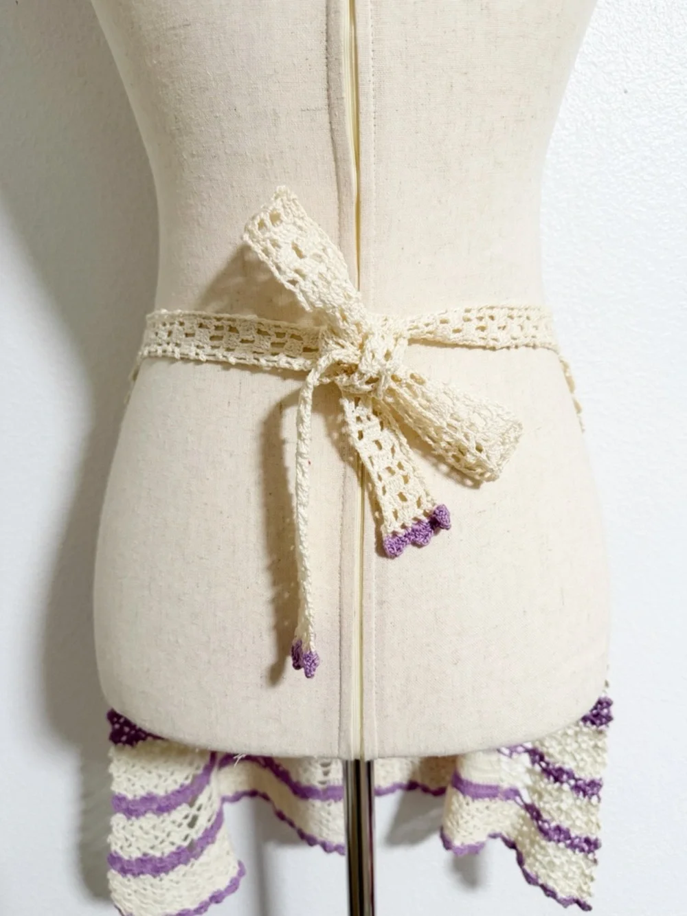 Vintage Handmade Crocheted Striped Cottagecore Apron